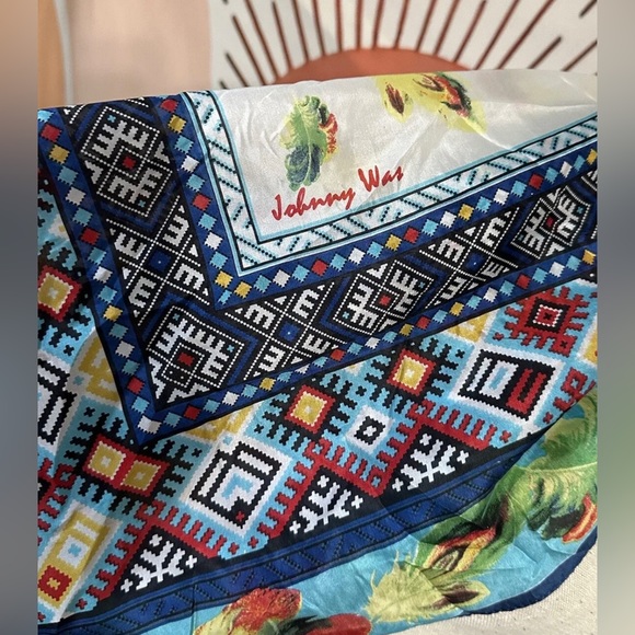 Beautiful Johnny Was Silk Scarf With Tassels 47”X 43” Floral Aztec Boho - Picture 6 of 13